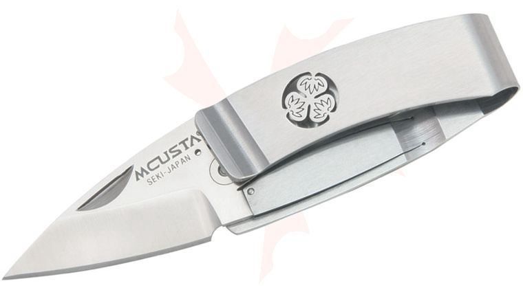 Mcusta MC-81 Kamon Aoi Crest Money Clip Folding Knife 1.875 inch Satin Plain Blade, Stainless Steel Handles