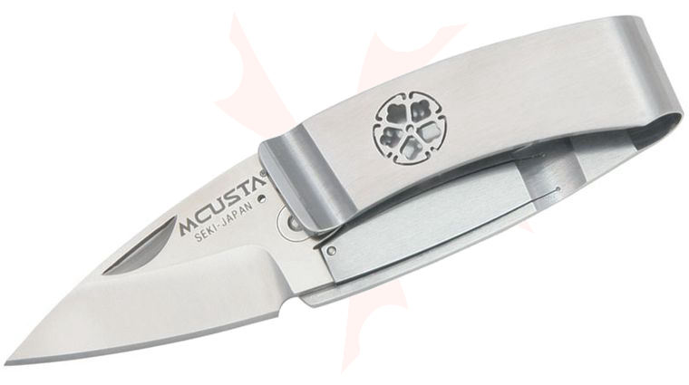 Mcusta MC-82 Kamon Kikyo Crest Money Clip Folding Knife 1.875 inch Satin Plain Blade, Stainless Steel Handles