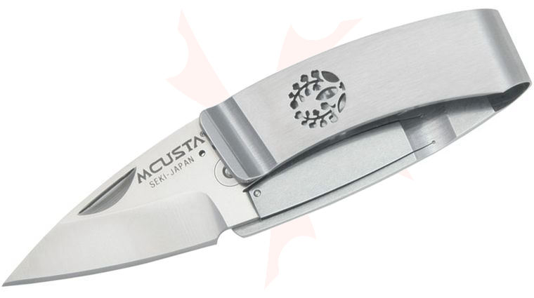 Mcusta MC-84 Kamon Fuji Crest Money Clip Folding Knife 1.875 inch Satin Plain Blade, Stainless Steel Handles
