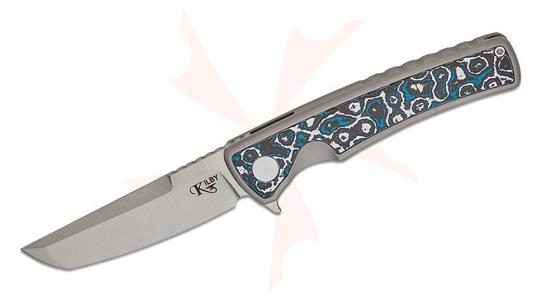 Mechforce Kilby Collab Shard Integral Frame Lock Flipper Knife 3.375 inch M390 Stonewashed Japanese Tanto Blade, Glass Bead Blasted Integral Titanium Handle with Frost FatCarbon Inlays