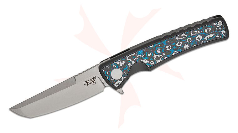 Mechforce Kilby Collab Shard Integral Frame Lock Flipper Knife 3.375 inch M390 Stonewashed Japanese Tanto Blade, Black PVD Integral Titanium Handle with Frost FatCarbon Inlays