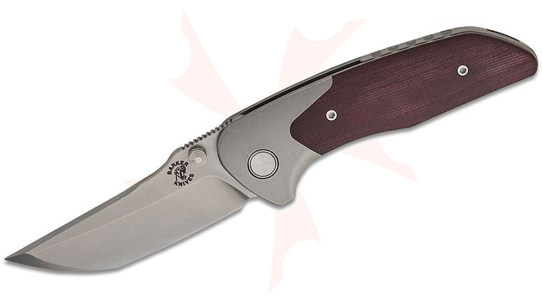 Mechforce Barker Collab Hokkaido Bolster Lock Flipper Knife 3.5 inch CPM-MagnaCut Stonewashed Compound Tanto Blade, Bolstered Titanium Handles with Burgundy Canvas Micarta Scales