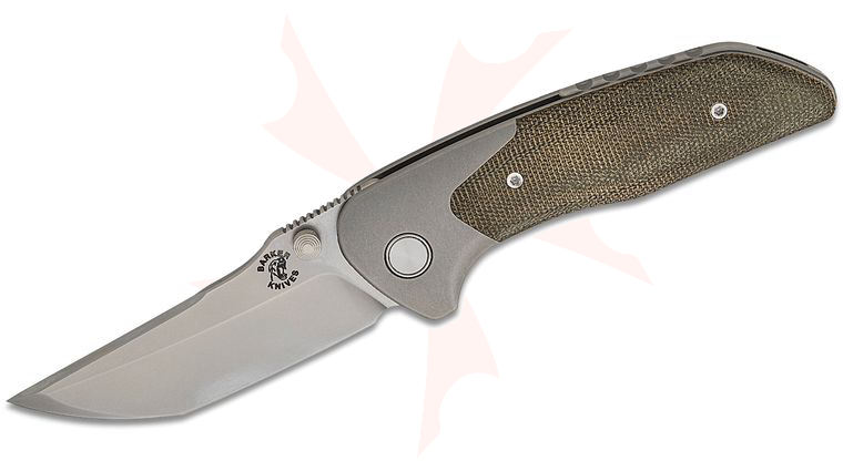 Mechforce Barker Collab Hokkaido Bolster Lock Flipper Knife 3.5 inch CPM-MagnaCut Stonewashed Compound Tanto Blade, Bolstered Titanium Handles with OD Green Canvas Micarta Scales
