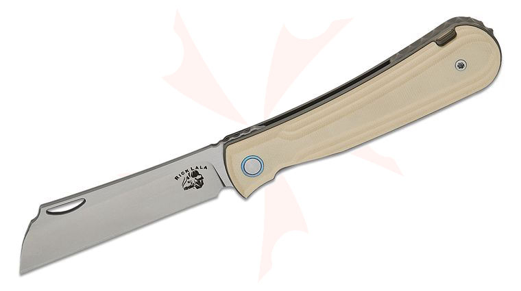 Mechforce Rick Lala Collab Caipira Liner Lock Traditional Front Flipper Knife 3.25 inch M390 Two-Tone Modified Sheepsfoot Blade, Milled Ivory G10 Handles
