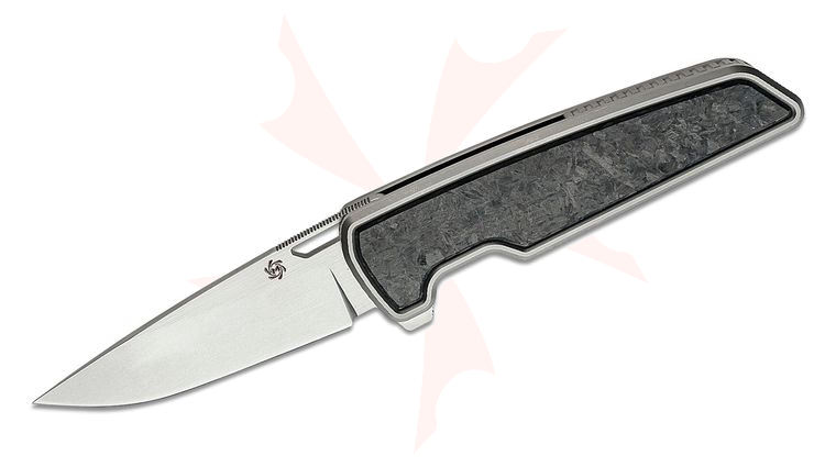 Mechforce M-1 Flipper Knife 3.5 inch M390 Drop Point Blade, Titanium Handles with Marble Carbon Fiber Inlays