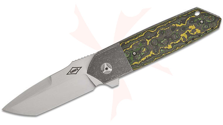 Mechforce Peter Carey Collab Roadster Bolster Lock Flipper Knife 3.25 inch M390 Hand Rubbed Satin Tanto Blade, Bolstered Titanium Handles with Toxic Storm FatCarbon Scales