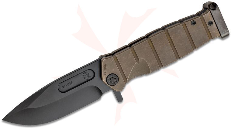 Medford USMC Fighter Flipper Knife 4.25 inch Black PVD S35VN Drop Point Blade, Bronze Titanium Handles
