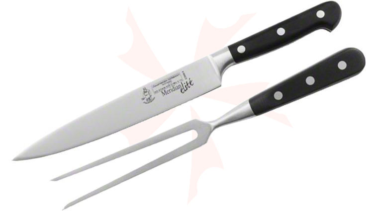 Messermeister Meridian Elite 8 inch Carving Knife and Park Plaza Fork in Gift Box
