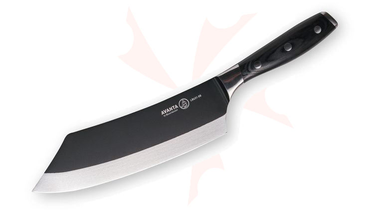 Messermeister Avanta Kendricks BBQ Knife 8 inch X50 Two-Tone Reverse Tanto Blade, Black Pakkawood Handles