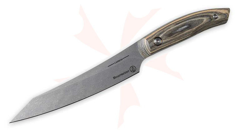 Messermeister Carbon Utility Knife 6 inch K110 Stonewashed Reverse Tanto Blade, Stabilized Wood Handles