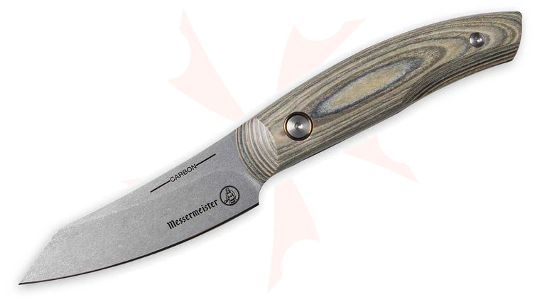 Messermeister Carbon Paring Knife 3.5 inch K110 Stonewashed Reverse Tanto Blade, Stabilized Wood Handles