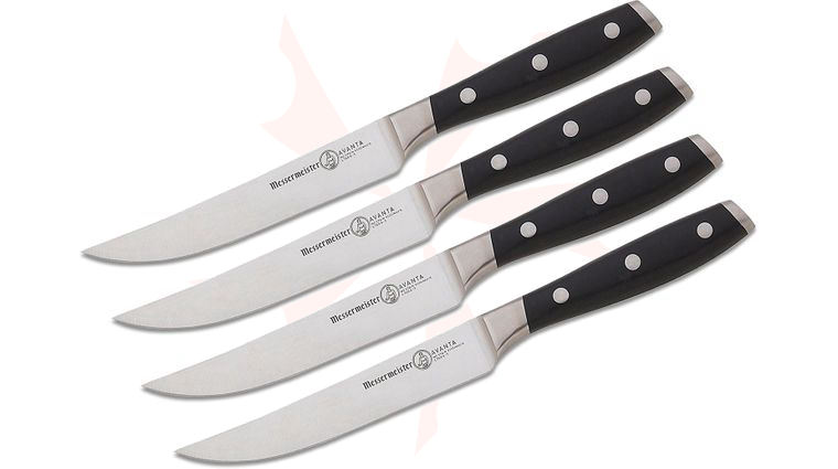 Messermeister Avanta 5 inch 4-Piece Fine Edge Steak Knife Set, Black POM Handles