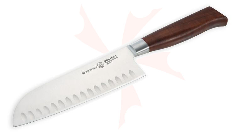 Messermeister Royale Elite 7 inch Kullenschliff Santoku Knife, 1.4116 Stainless Blade, Wood Handle