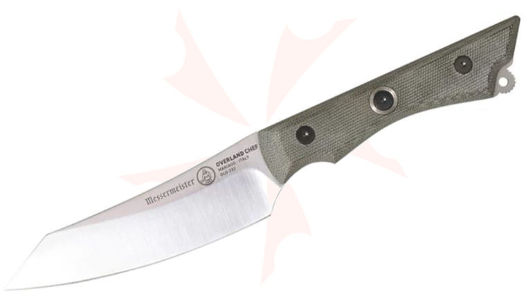 Messermeister Overland Camp Utility Knife 4.5 inch Nitro Cobalt Reverse Tanto Blade, Army Green Canvas Micarta Handles, No Sheath