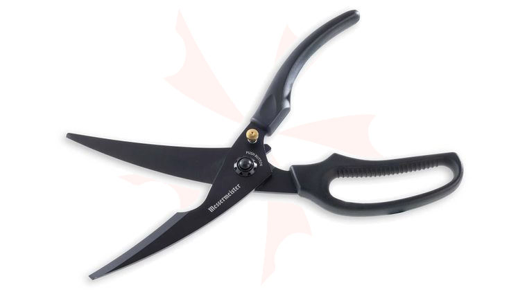 Messermeister Push Button Take-Apart Poultry Shears, 10 inch Overall, Black TiNi Stainless Steel Blades