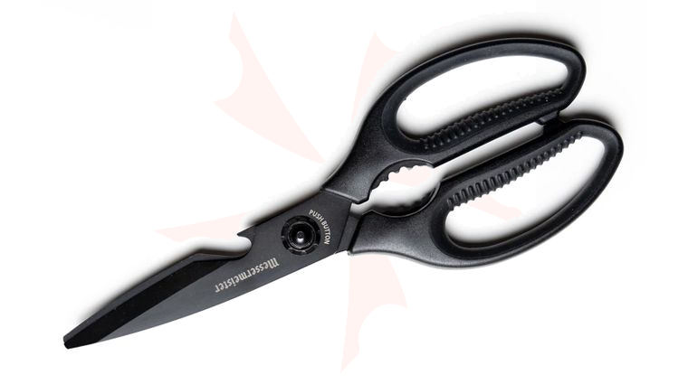 Messermeister Push Button Take-Apart Kitchen Multi-Shears, 9 inch Overall, Black TiNi Stainless Steel Blades
