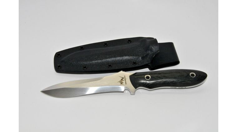 Mercworx Meggido Combat Knife 5.5 inch 154CM Plain Satin Blade, Black Linen Micarta Handles