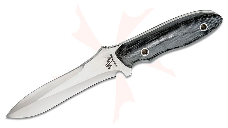 Mercworx Meggido Combat Knife 5.5 inch S30V Plain Satin Blade, Black Linen Micarta Handles