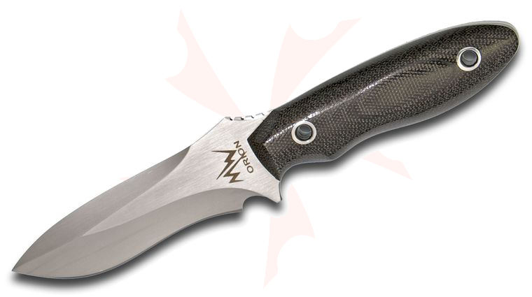 Mercworx Orion Combat Knife 3.75 inch 154CM Plain Satin Blade, Black Linen Micarta Handles, Kydex Sheath