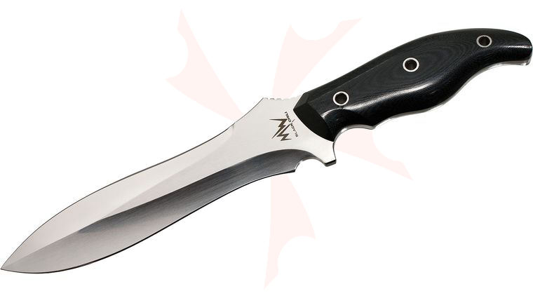Mercworx Black Chili Combat Knife 6.5 inch 154CM Blade, Black Linen Micarta Handles