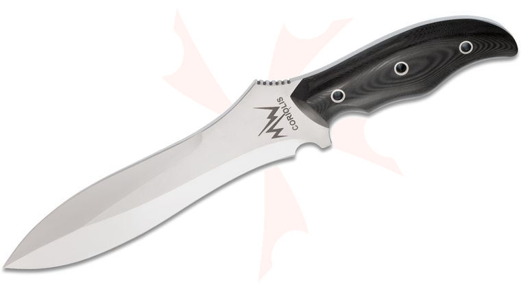 Mercworx Coriolis Fixed 7.75 inch 154CM Double Edge Blade, Black Micarta Handles, Kydex Sheath
