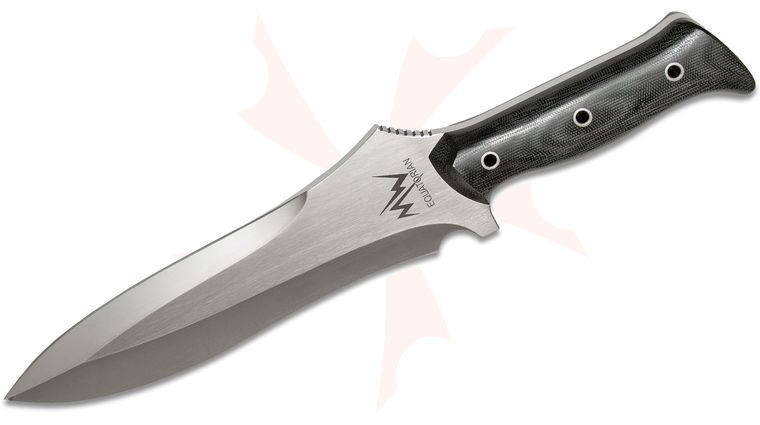 Mercworx Equatorian Combat Knife Fixed 8.5 inch Satin Double Edge S30V Blade, Black Micarta Handles, Kydex Sheath