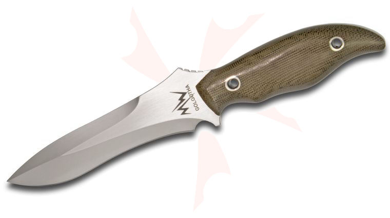 Mercworx Golgotha Combat Fixed 4.5 inch Satin S30V Plain Blade, OD Green Micarta Handles, Kydex Sheath