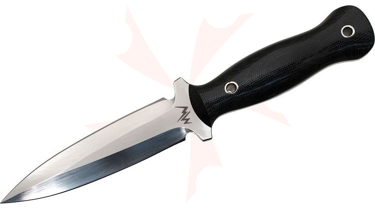 Mercworx Small Shiva Combat Dagger 5.5 inch 154CM Blade, Black Micarta Handles