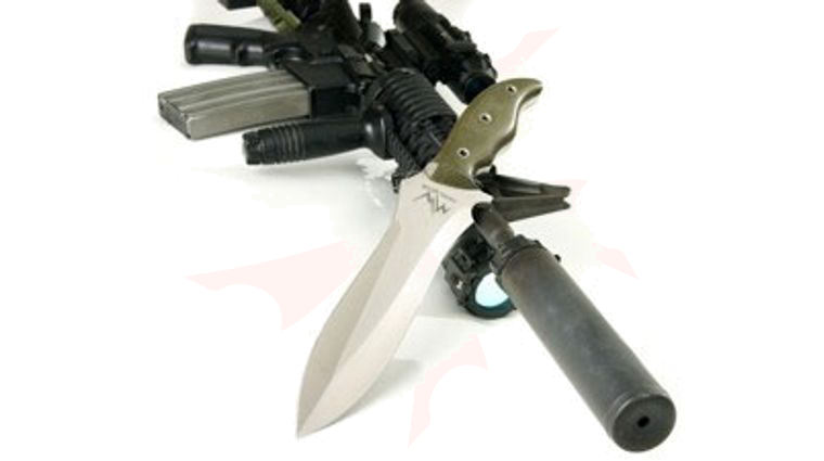 Mercworx Proeliator Double Edged Combat Knife 9.25 inch S30V Blade Chili Pepper Handle, Kydex Sheath