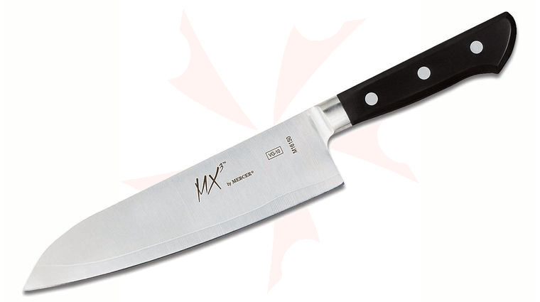 Mercer Cutlery MX3 185mm 7.25 inch Santoku Knife, Black Delrin Handles