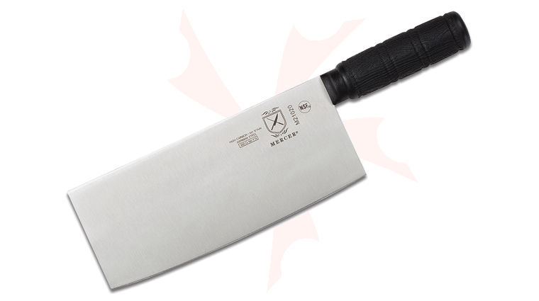 Mercer Cutlery Chinese Cleaver Chef's Knife 8 inch Blade, Black Santoprene Handle