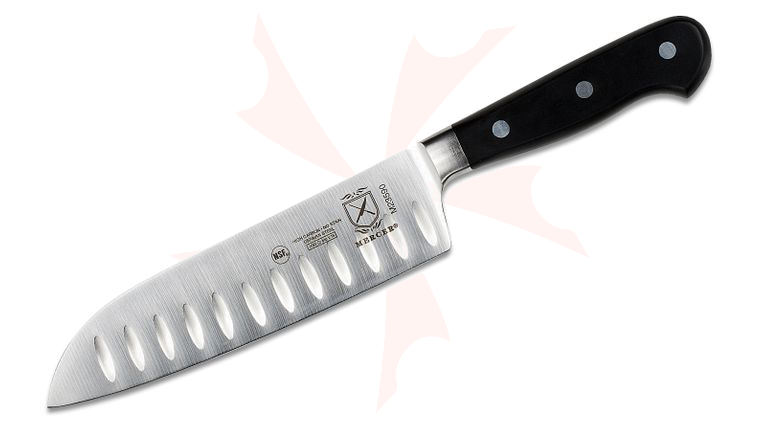 Mercer Cutlery Renaissance 7 inch Santoku Graton Knife, Black Delrin Handles