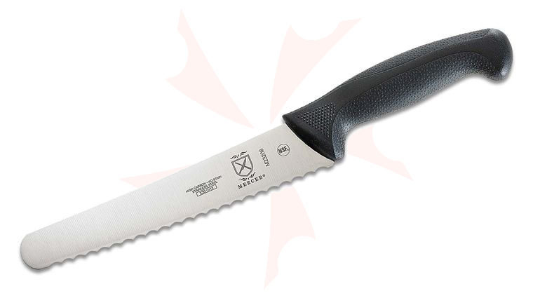 Mercer Cutlery Millennia 8 inch Wide Bread Knife, Black GRN Handles