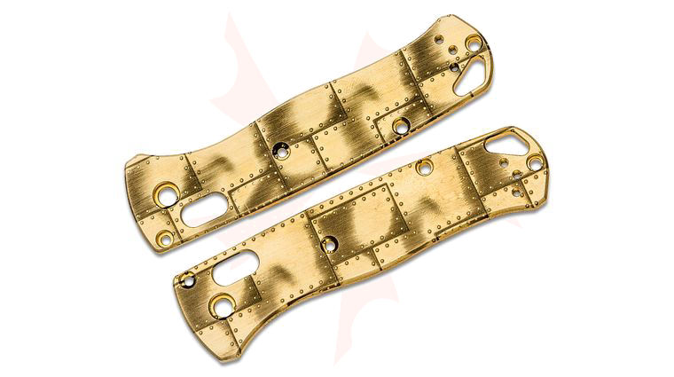 MetonBoss Brass Benchmade 535 Bugout Scales, Riveted Aeroplane Engraved, Knife Not Included