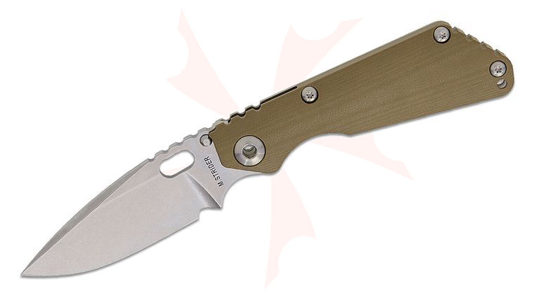 Mick Strider SnG CC Frame Lock Folding Knife 3.625 inch MagnaCut Stonewashed Drop Point Blade, Contoured Green G10 and Stonewashed Titanium Handles