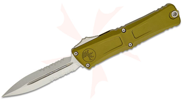 Microtech 1142-11OD Combat Troodon Gen III AUTO OTF Knife 4.125 inch M390MK Stonewashed Double Combo Edge Dagger Blade, OD Green Deep Engraved Aluminum Handles
