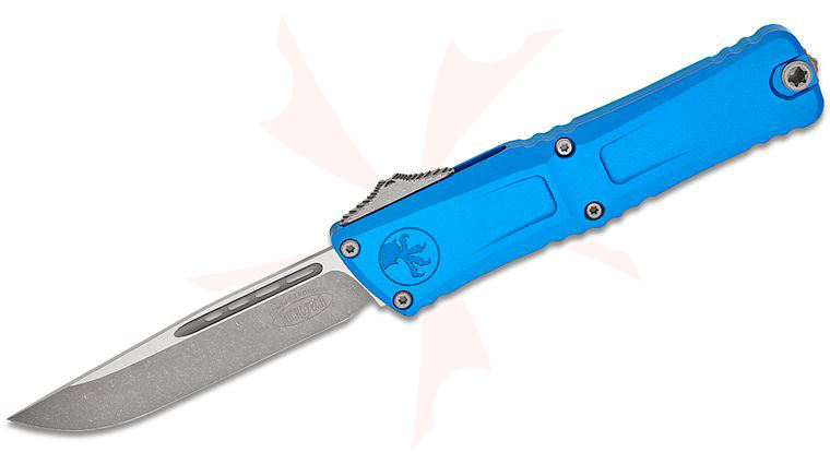 Microtech Combat Troodon Gen III AUTO OTF Knife 4.125 inch M390MK Apocalyptic Drop Point Blade, Blue Deep Engraved Aluminum Handles