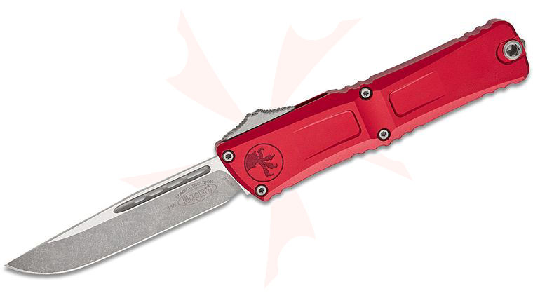 Microtech 1143-10APRD Combat Troodon Gen III AUTO OTF Knife 4.125 inch M390MK Apocalyptic Drop Point Blade, Red Deep Engraved Aluminum Handles