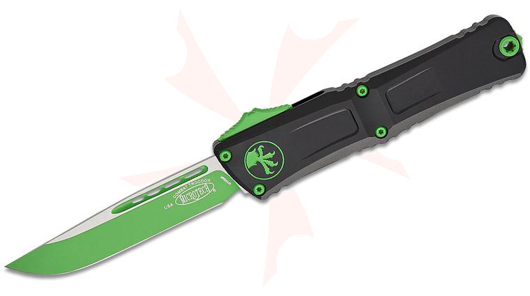 Microtech 1143-1GMSK Combat Troodon Gen III  AUTO OTF Knife 4.125 inch M390MK Green Mamba Drop Point Blade, Black Deep Engraved Aluminum Handles with Green Mamba Claw Logo