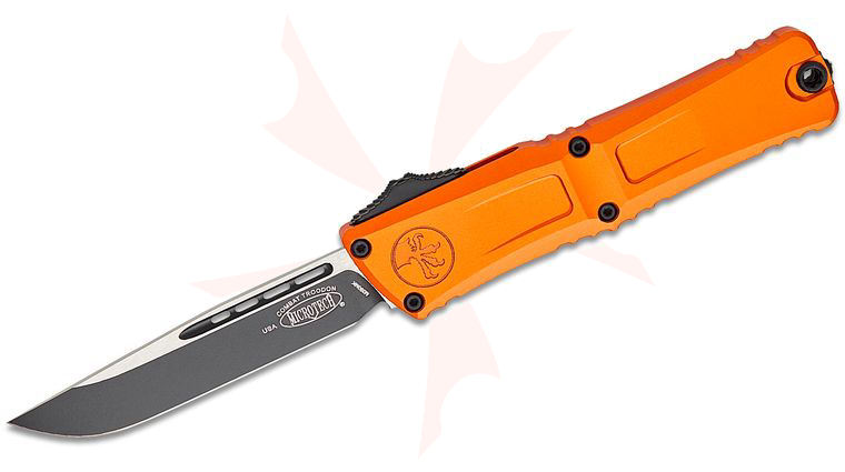 Microtech 1143-1OR Combat Troodon Gen III AUTO OTF Knife 4.125 inch M390MK Black Drop Point Blade, Orange Deep Engraved Aluminum Handles