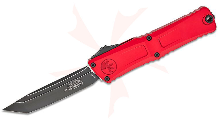 Microtech 1144-1RD Combat Troodon Gen III Tactical AUTO OTF Knife 4.125 inch M390MK Black Tanto Plain Blade, Red Deep Engraved Aluminum Handles