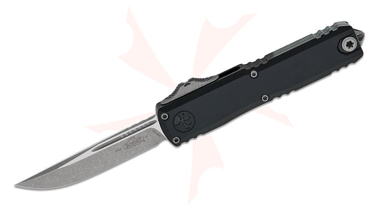 Microtech 11484-10AP UTX-70 Gen IV AUTO OTF Knife 2.5 inch M390MK Apocalyptic Drop Point Plain Blade, Black Machined Aluminum Handles, Reversible Clip