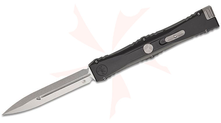 Microtech 1152-10MS1 Marfione Select Nemesis IV Single-Action AUTO OTF Knife 4.4 inch M390MK Stonewashed Double Edge Dagger Blade, Black Hardcoat Anodized Aluminum Alloy Handles