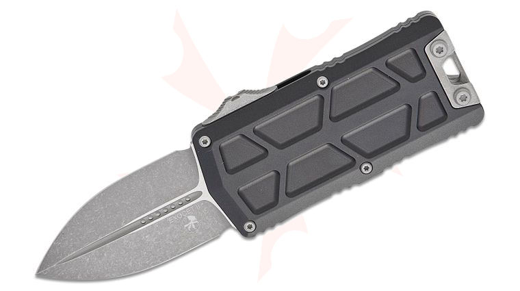 Microtech 1157-10AP Exocet II OTF Money Clip AUTO Knife 2.3 inch M390MK Apocalyptic Double Edge Dagger Blade, Black Machined Aluminum Handles