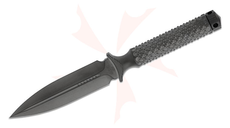 Marfione Custom Knives 115-DLCVB-MCK ADO Fixed Blade Knife 3.625 inch 3V Black DLC Double Vapor Blasted Double Edge Dagger Blade and Hollow Handle, CLW Leather IWB/Boot Sheath