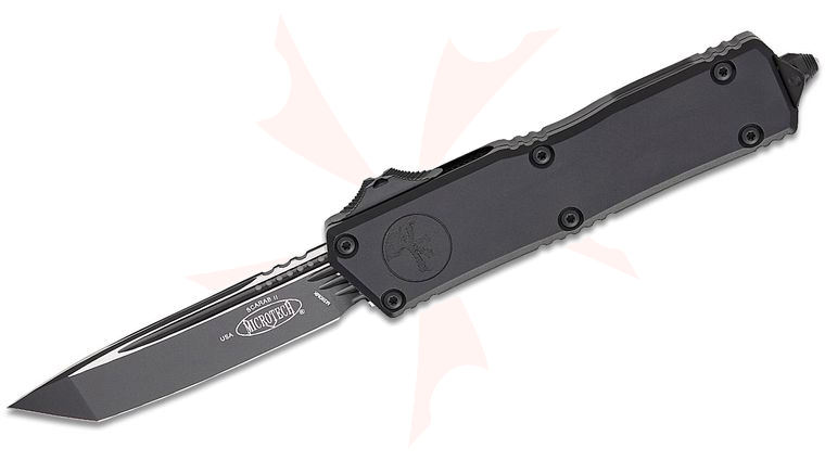 Microtech 1177-1T Scarab II Gen III Executive Tactical AUTO OTF Knife 3.875 inch M390MK Black Tanto Plain Blade, Black Machined Aluminum Handles