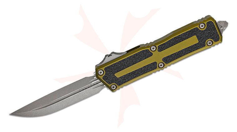 Microtech 1180-10APOD Scarab II Gen III D/E-S AUTO OTF Knife 3.875 inch M390MK Apocalyptic Double Edge Drop Point Plain Blade, OD Green Aluminum Handles with 3M Traction Tape Inserts