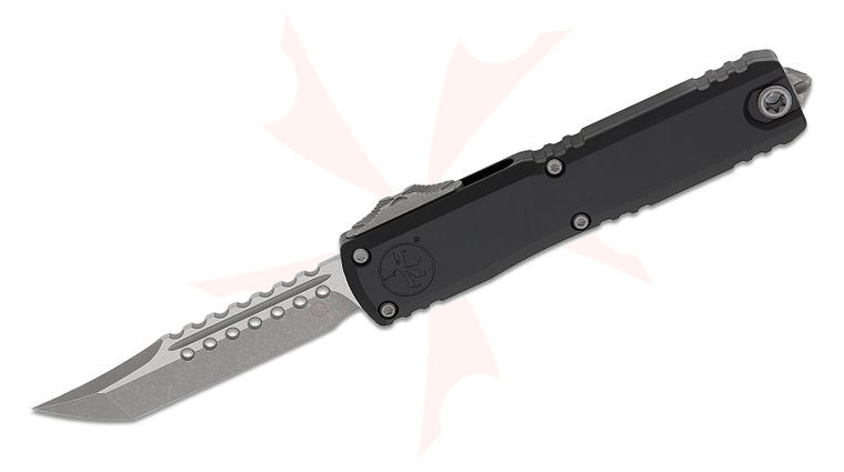 Microtech 11194-10APS Signature Series Ultratech Gen IV AUTO OTF Knife 3.5 inch M390MK Apocalyptic Hellhound Tanto Blade, Black Aluminum Handles, Reversible Clip