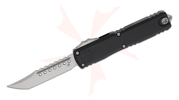 Microtech 11194-10S Signature Series Ultratech Gen IV AUTO OTF Knife 3.5 inch M390MK Stonewashed Hellhound Tanto Blade, Black Aluminum Handles, Reversible Clip
