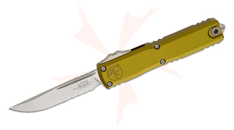 Microtech 11214-11OD Ultratech Gen IV AUTO OTF Knife 3.5 inch Bohler M390MK Stonewashed Drop Combo Blade, OD Green Machined Aluminum Handles, Reversible Clip